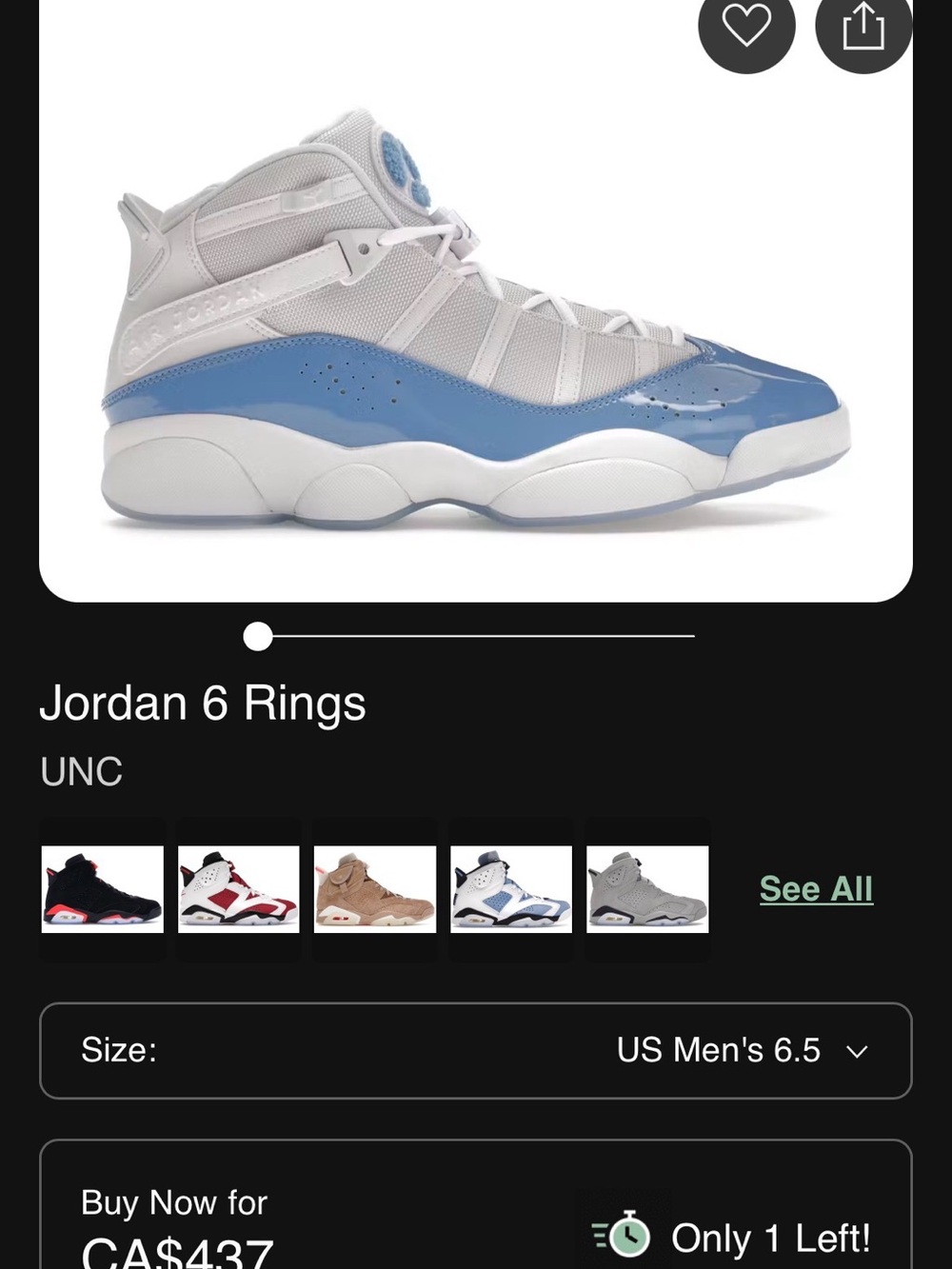 Jordan 11 “6 Rings” Sneakers in White and University Blue